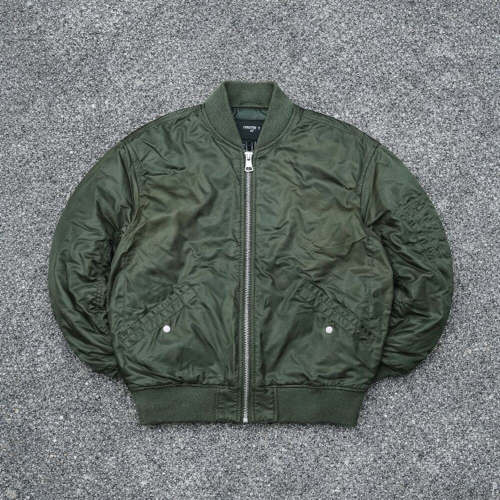 Green Flight Bomber Jacket USA Sz M Boxy Military Aviation Avirex G1 Puffer Zip